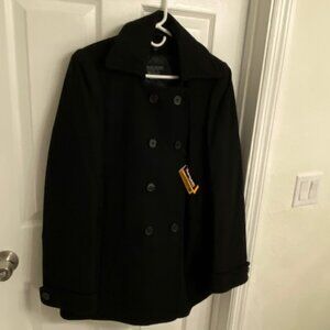 New Delta Collection GK Direct Wool Blend Double Breasted Black Pea Coat Size 16